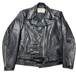 Vintage Excelled Jacket Womens 14 Black Leather‎ Motorcycle Belted USA Biker